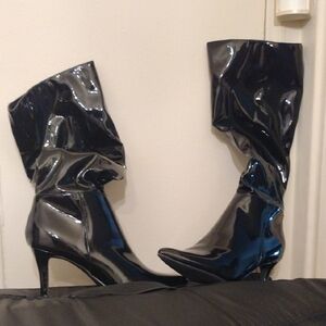 Black Patent Leather Knee-High Boots